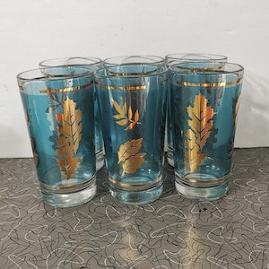 Vintage 1950s Vintage MCM Libbey Aqua Blattgold / Frosted Becher
