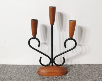 MCM Teak Danish Modern Candle Holder Candleabra