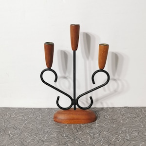 MCM Teak Danish Modern Candle Holder Candleabra