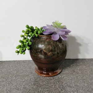 Vintage Drip Glaze Planter Pot in Brown