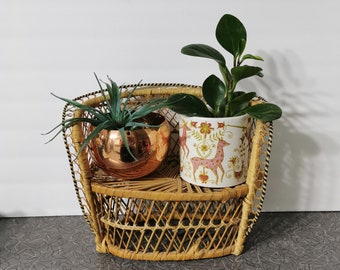 Vintage Wicker Plant Stand Miniature Wicker Bench