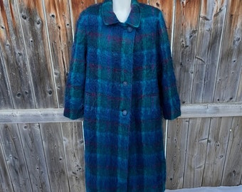 Vintage Wool and Mohair Plaid Coat Warm Fuzzy 1960s 70s coat