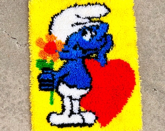 Vintage Smurfs Latch Hook Rug
