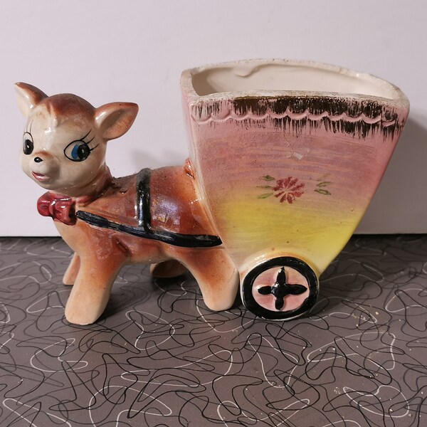 Vintage Deer Planter Kitsch Big Eye Deer Japan Planter