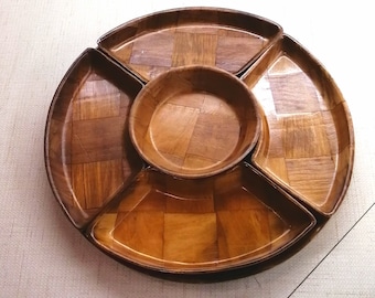 Vintage Weave Wood Tray Snack Set Snack Bowl Set