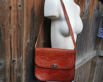 Vintage Tooled Leather Purse With Flowers Hippie Boho Festival Leather Pouch Purse