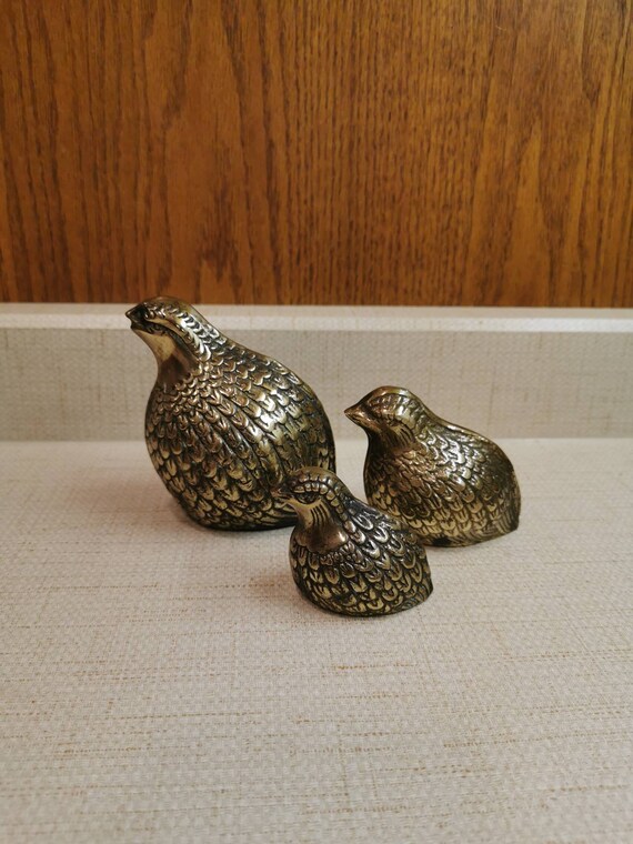 Vintage Brass Quail Family Brass Quails Etsy