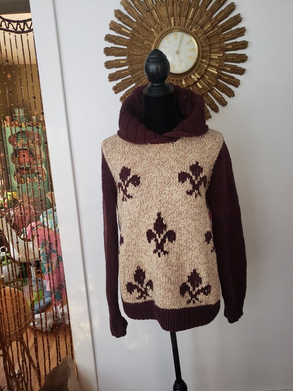 Cowichan Pullover fleur de lis Vintage Hippie Boho