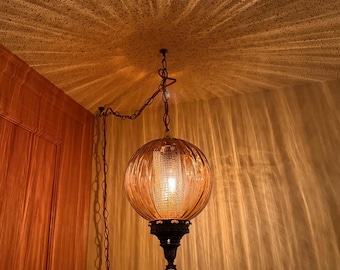 Mid Century Swag Lamp Amber Optic Glass Balloon Swag mid century vintage