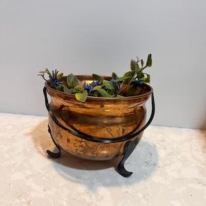 Vintage Copper Cauldron Planter Witchy Antique