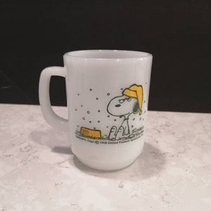 Vintage Fire King Snoopy Mug French Toast Kitsch Milk Glass Mug Peanuts New Condition
