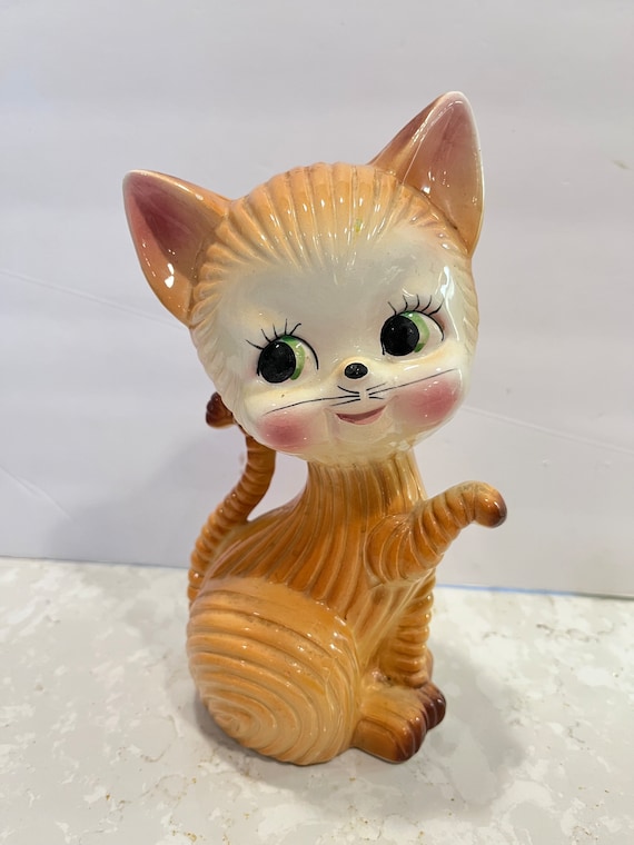 Ceramic Cat Huge Kitschy Big Eye Ceramic Cat Cat Japan