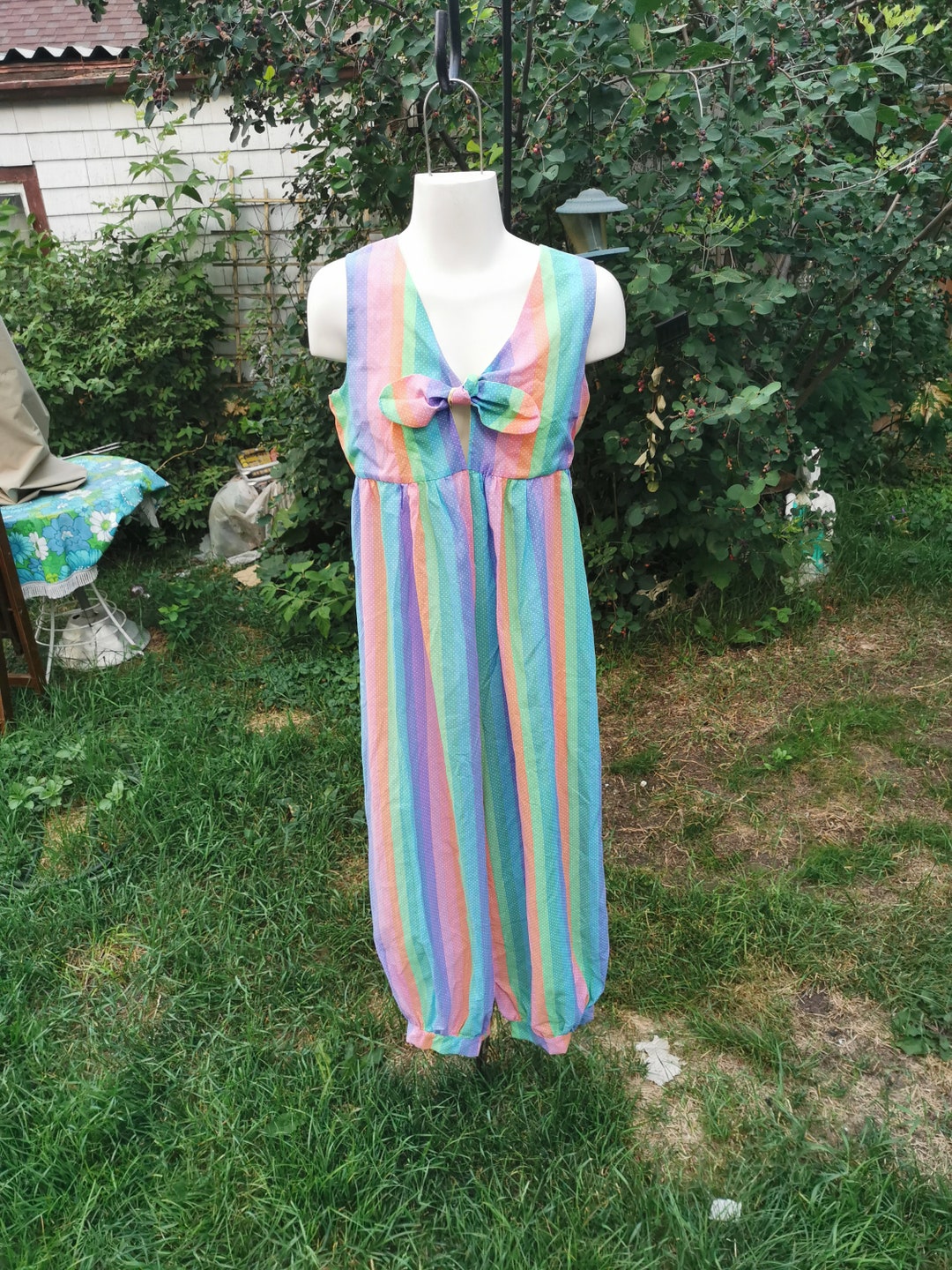 Vintage Pastel Rainbow Jumpsuit Pantsuit Tie Top True Vintage Etsy UK