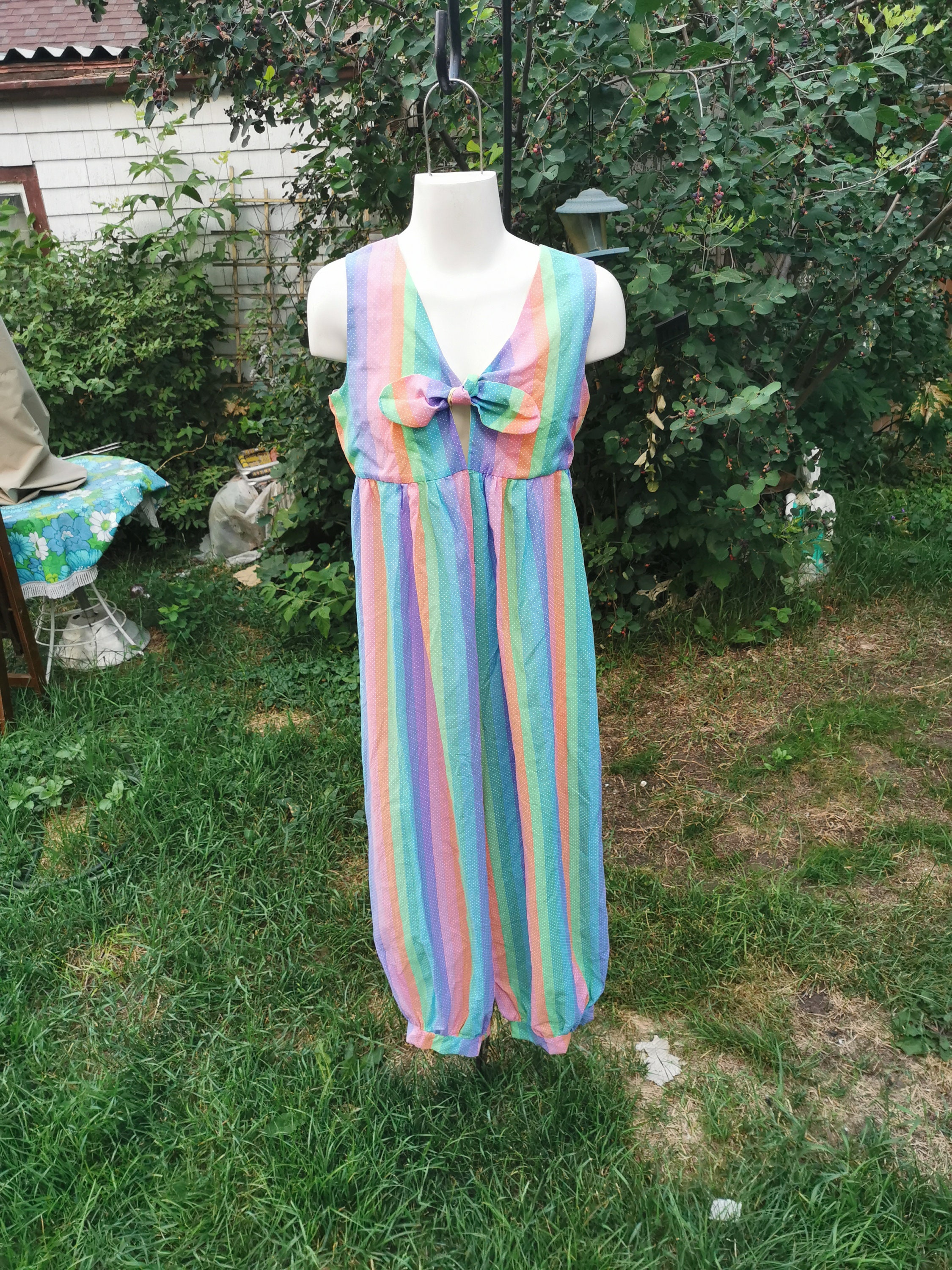Vintage Pastel Rainbow Jumpsuit Pantsuit Tie Top True Vintage Etsy UK