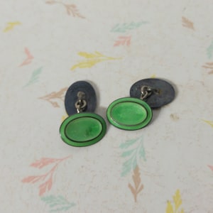 Antique Art Deco Mint Green Cufflinks Sterling Silver Cufflinks 1920&#39;s