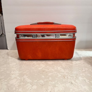 Vintage Mod Orange Samsonite Train Case 1960's Train Vase Tray