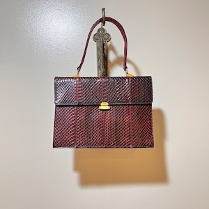 1940s Red Snakeskin Kelly Style Handbag