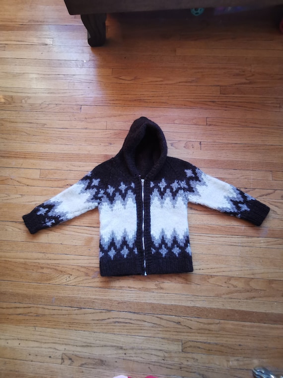 Wool Cowichan Sweater Childs Hooded Thick Wool Co… - image 3