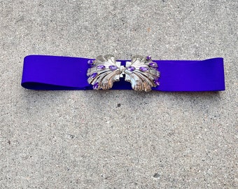Vintage Elastic Belt 1980s Seashell Purple Elastic Waist  display picture 2