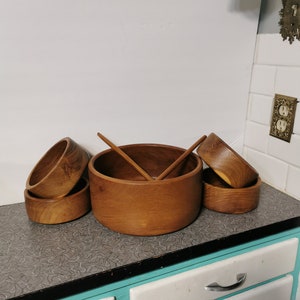 Vintage Teak Salad Set Teak Bowl Set 1970&#39;s