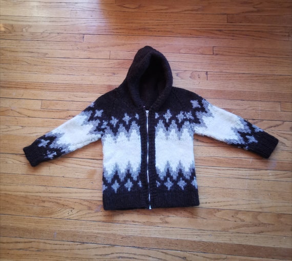 Wool Cowichan Sweater Childs Hooded Thick Wool Co… - image 1