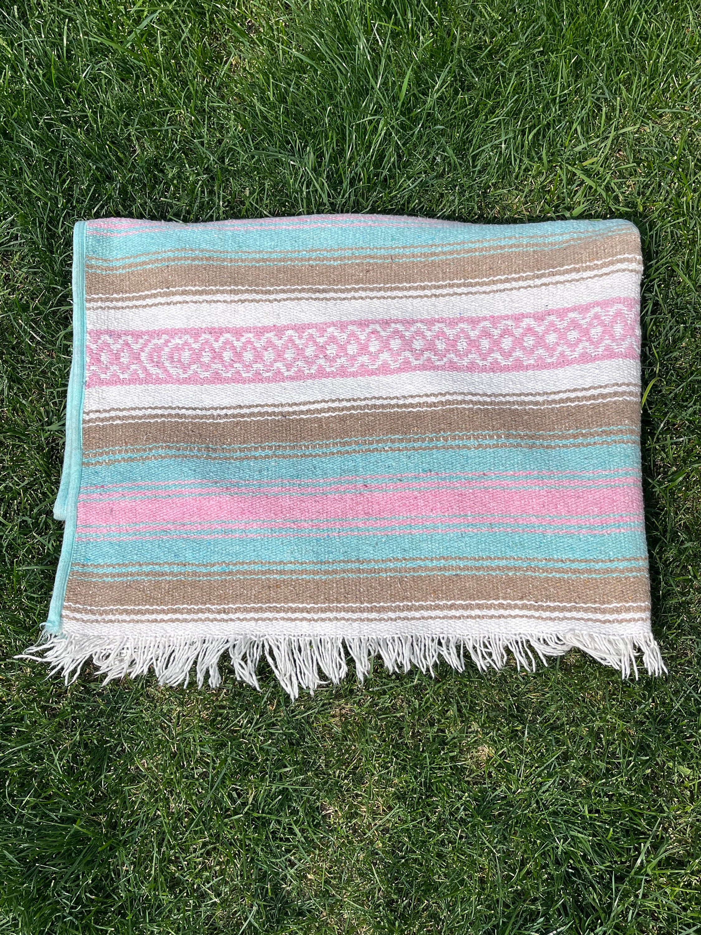 Vintage Pastel Mexican Fringe Blanket Etsy