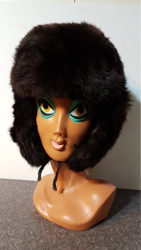 Vintage 1950s-60s Russian Rabbit Fur Ear Flap Hat - image 4