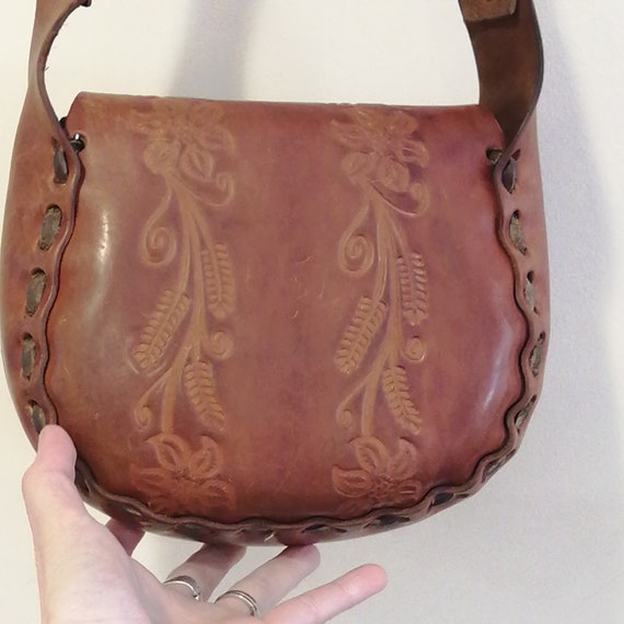 Vintage Mexico Tooled Leather Purse Pouch Purse B… - image 5