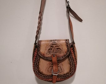 Vintage Mexico Tooled Leather Purse Pouch Purse BOHO With Flowers Hippie Boho Festival 1970s Authentic Leather Pouch Purse