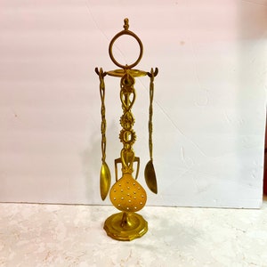 Vintage Mid Century Brass Utensils With Holder Carousel