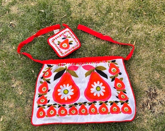 Vintage Mod Towel Terrycloth Pears Print Apron