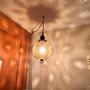 Mid Century Swag Lamp Amber Optic Glass Swag mid century vintage