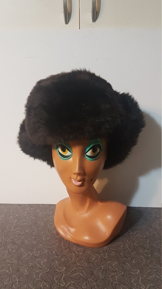 Vintage 1950s-60s Russian Rabbit Fur Ear Flap Hat - image 1