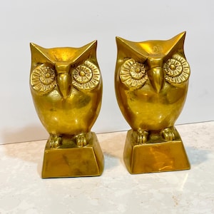 Mid Century Modern Brass Owl Bookends