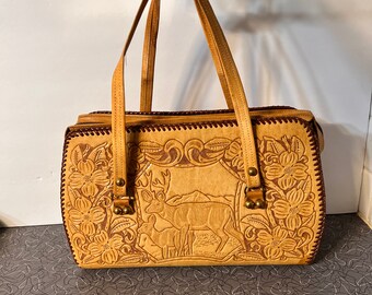 Tooled Leather Purse Deer Vintage Hippie Boho Festival Leather Pouch Purse