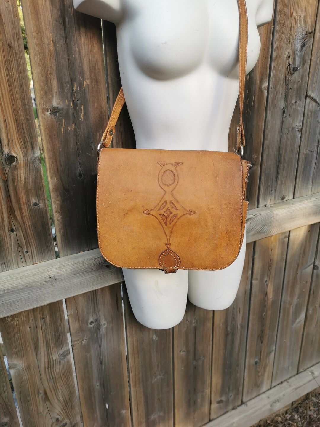 Vintage Tooled Leather Purse With Flowers Hippie Boho Festival Leather