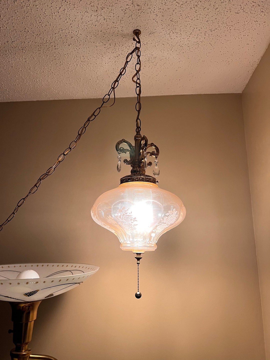 Mid Century Amber Swag Lamp Amber Swag Mid Century Vintage Etsy