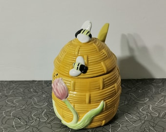 ヴィンテージの蜂の巣型ハニーポット：陶器製の蜂蜜保存容器 - Etsy 日本