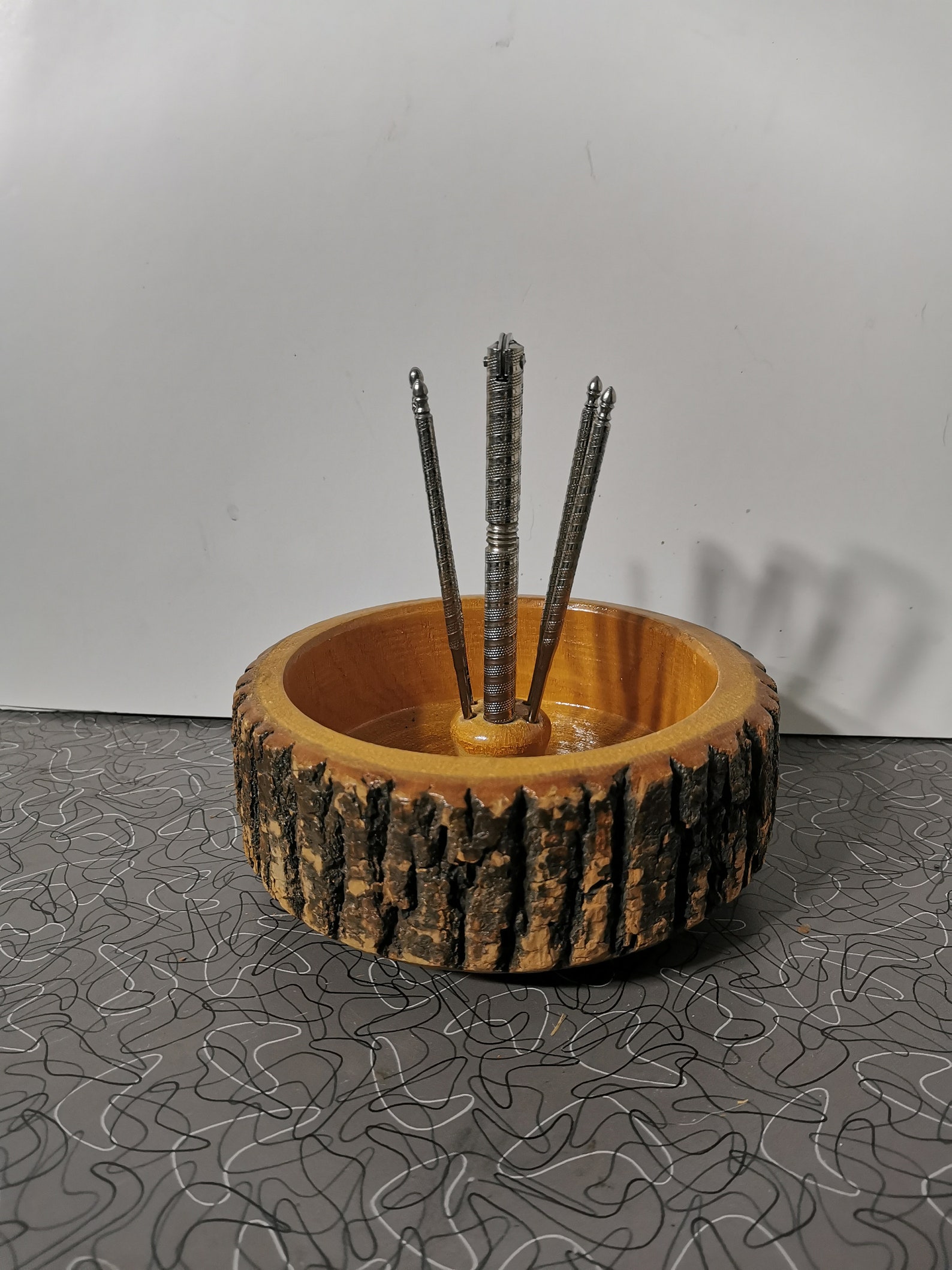 Vintage Wooden Nut Bowl Cracker and Picks / Wooden Bark Nut Etsy