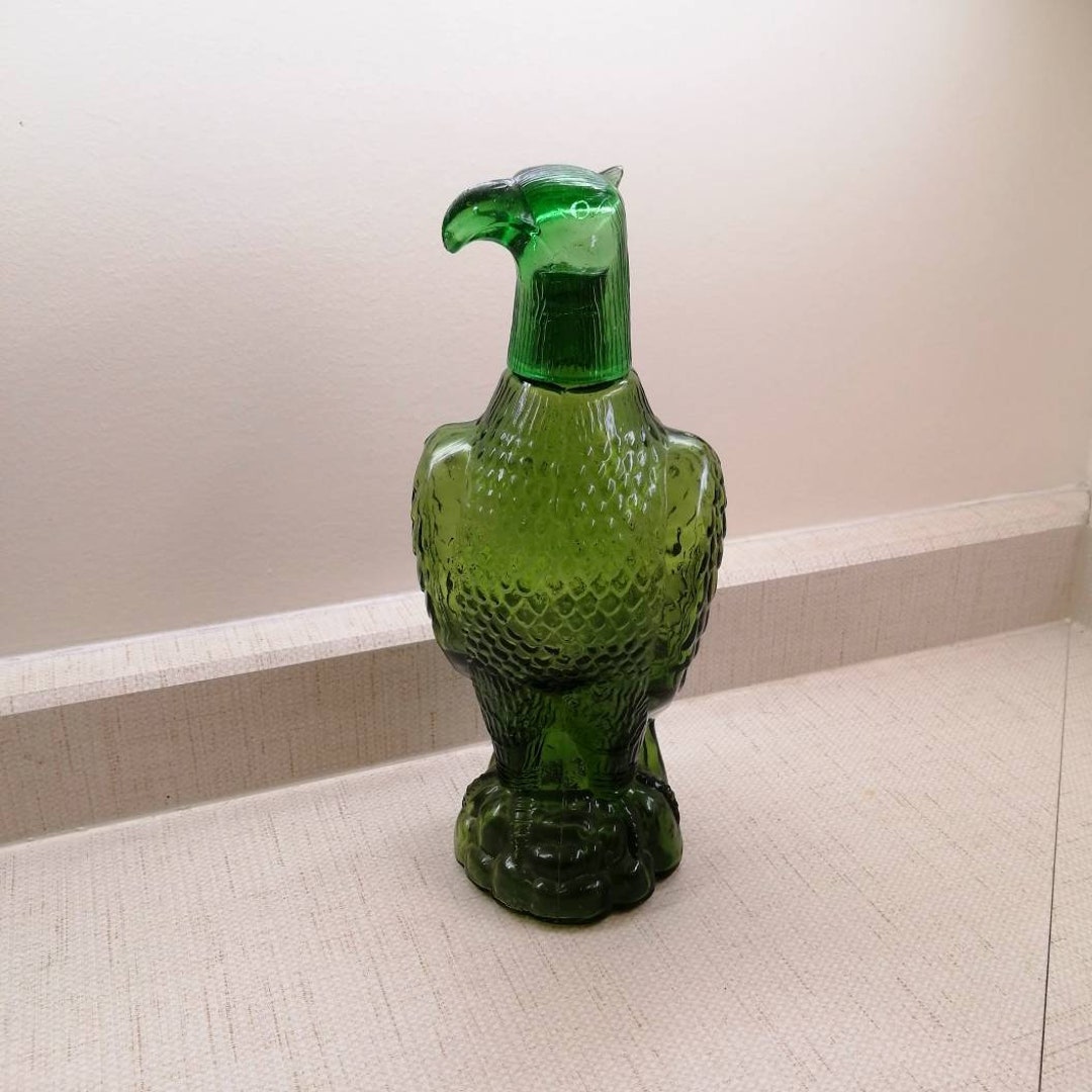 Vintage Eagle Decanter Green Glass Etsy