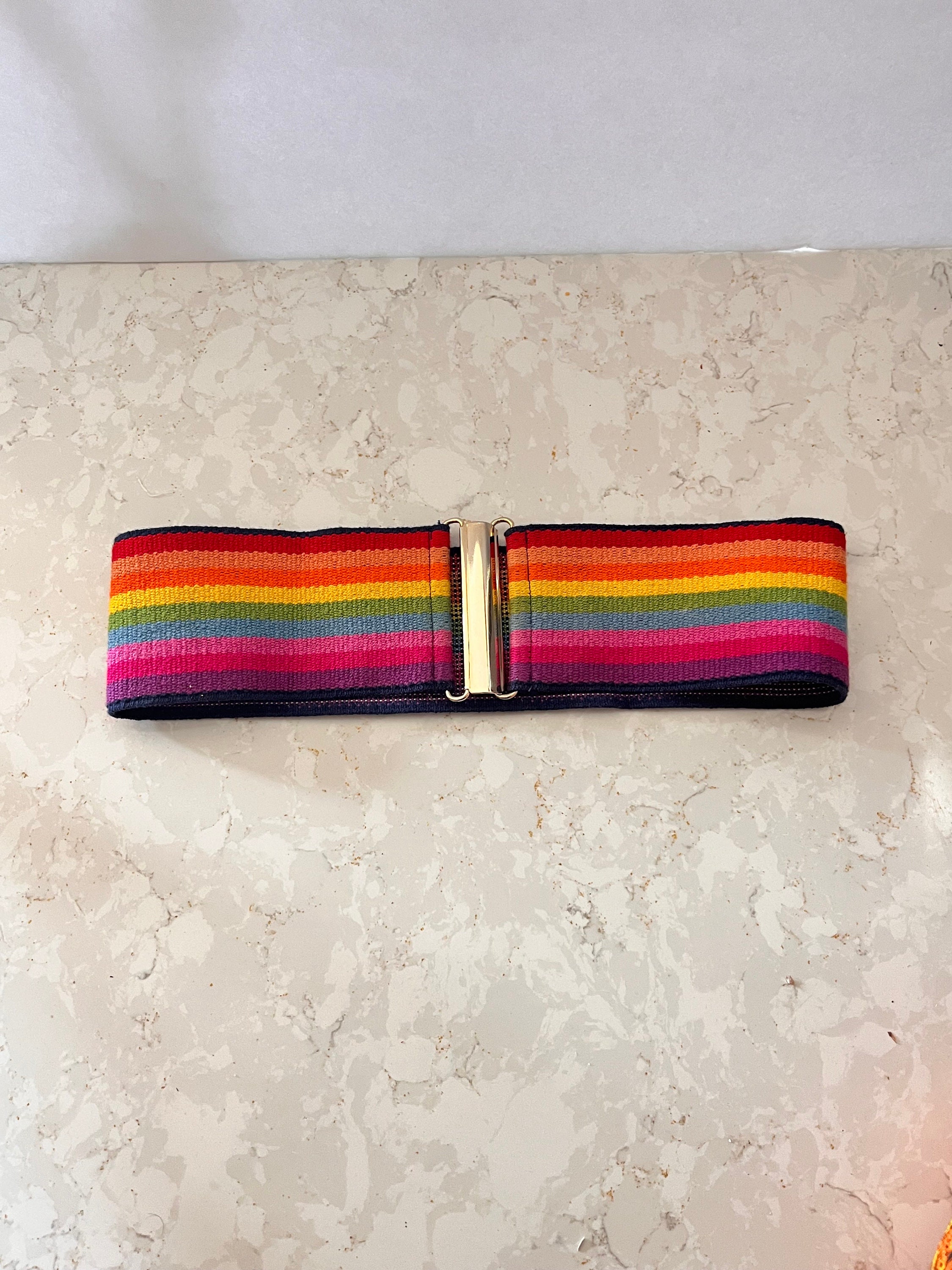 Vintage Rainbow Elastic Waist Belt 1980s Rare 3 in Thick - Etsy