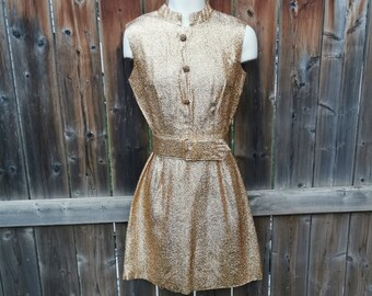 Vintage Mod 1970's Dress Mod Mini Dress Gold Go Go Scooter Dress