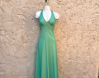 Vintage Polka Dot Neckholder Maxi Kleid In Grün Schöne