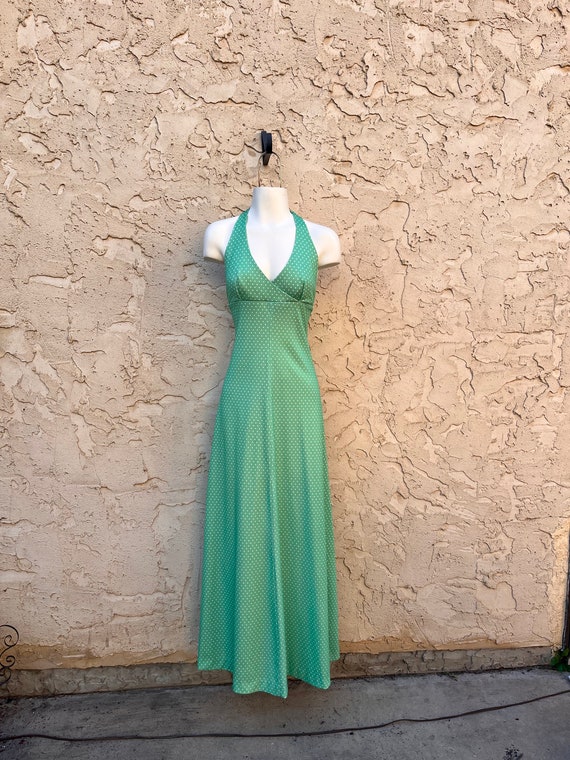 Vintage Polka Dot Halter Maxi Dress in Green Beautiful - Etsy Vintage Polka Dot Halter Maxi Dress in Green Beautiful - Etsy