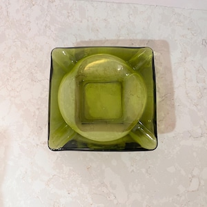 Vintage Square Blue Glass Ashtray Mid Century Modern