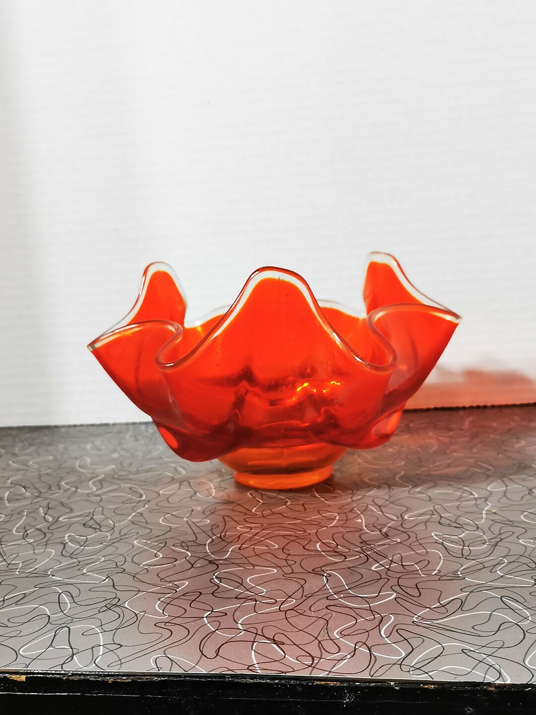 Viking Art Glass Bowl Footed Scalloped Art Glass Orange Etsy