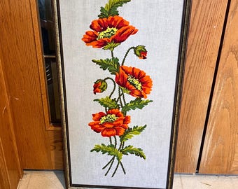 Vintage Giant Poppy Crewel Picture 36 inches tall!!