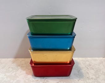 Vintage Anodized Aluminum Food Storage Container Refrigerator Dishes