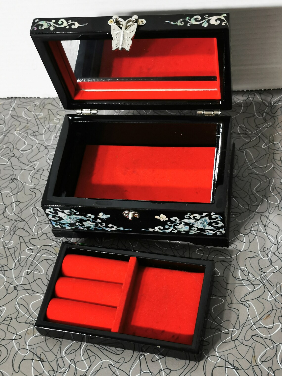 Vintage Black Lacquer Jewelry Box 1950s Butterflies Mother of Etsy Canada