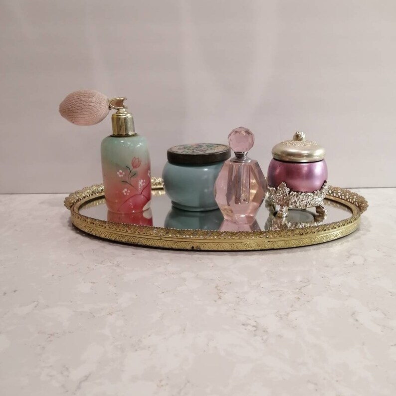 Vintage Mirror Vanity Tray Gold Filigree Etsy